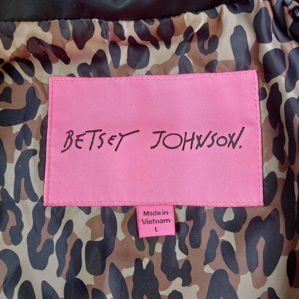 Betsey Johnson Women Hooded Jacket Large Black Zip Up Lined Ruffle Hem Mock Neck - Picture 12 of 16